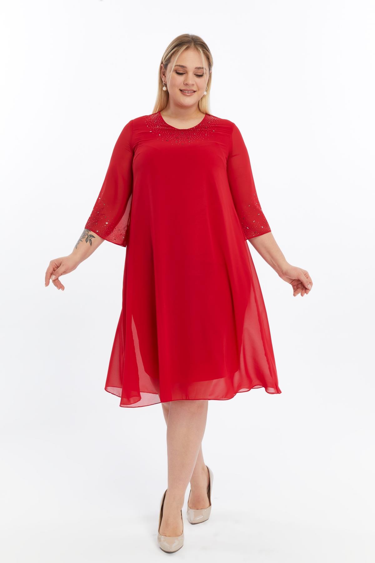 Büyük Beden Şifon Taşlı Elbise