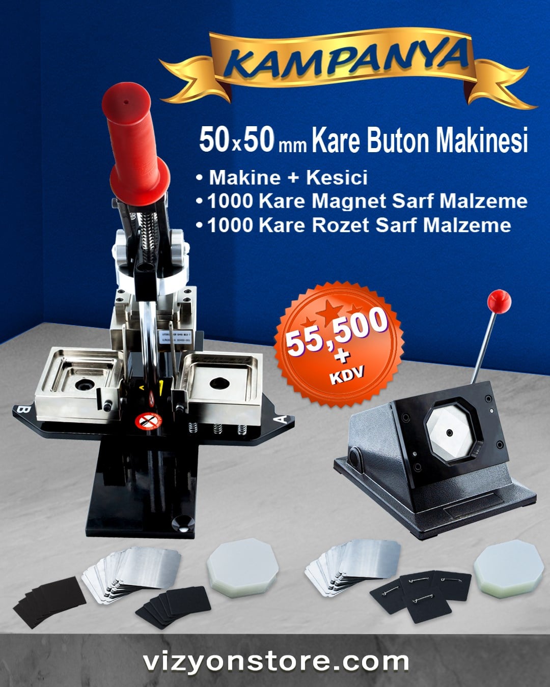 50x50 Kare Buton Makine Seti