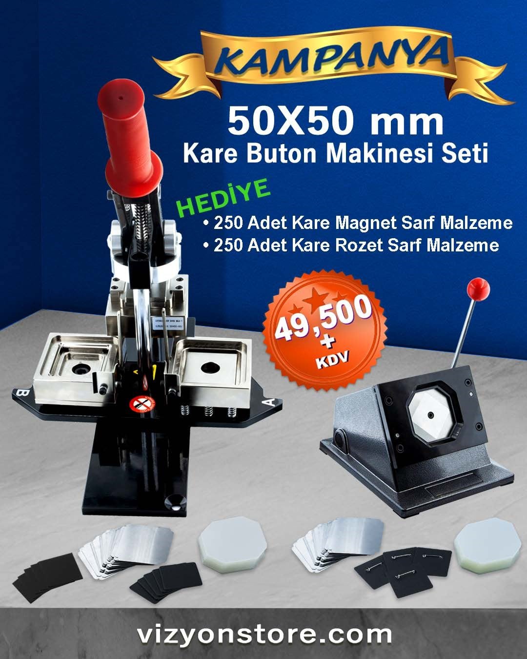 50x50 mm Kare Buton Makinesi + Kesici
