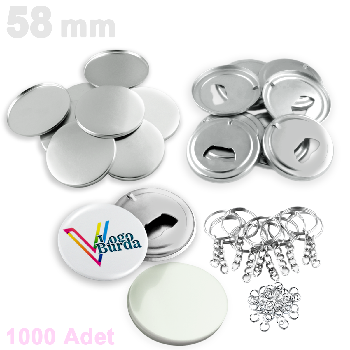 58mm Buton Anahtarlık Açacak SARF - 1000 Adet