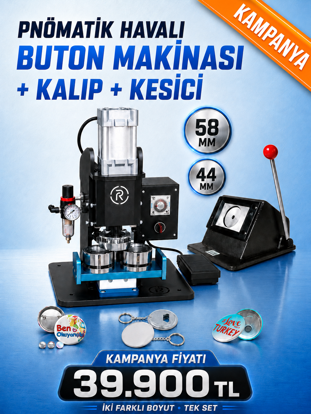 Pnömatik Havalı Buton Makinası + Kalıp + Kesici