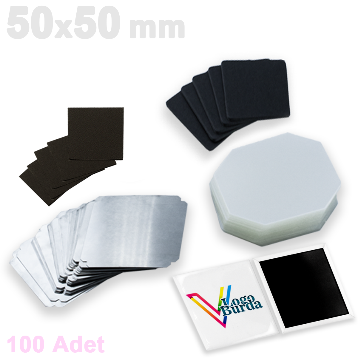 50x50 Buton Kare Magnet SARF - 100 Adet