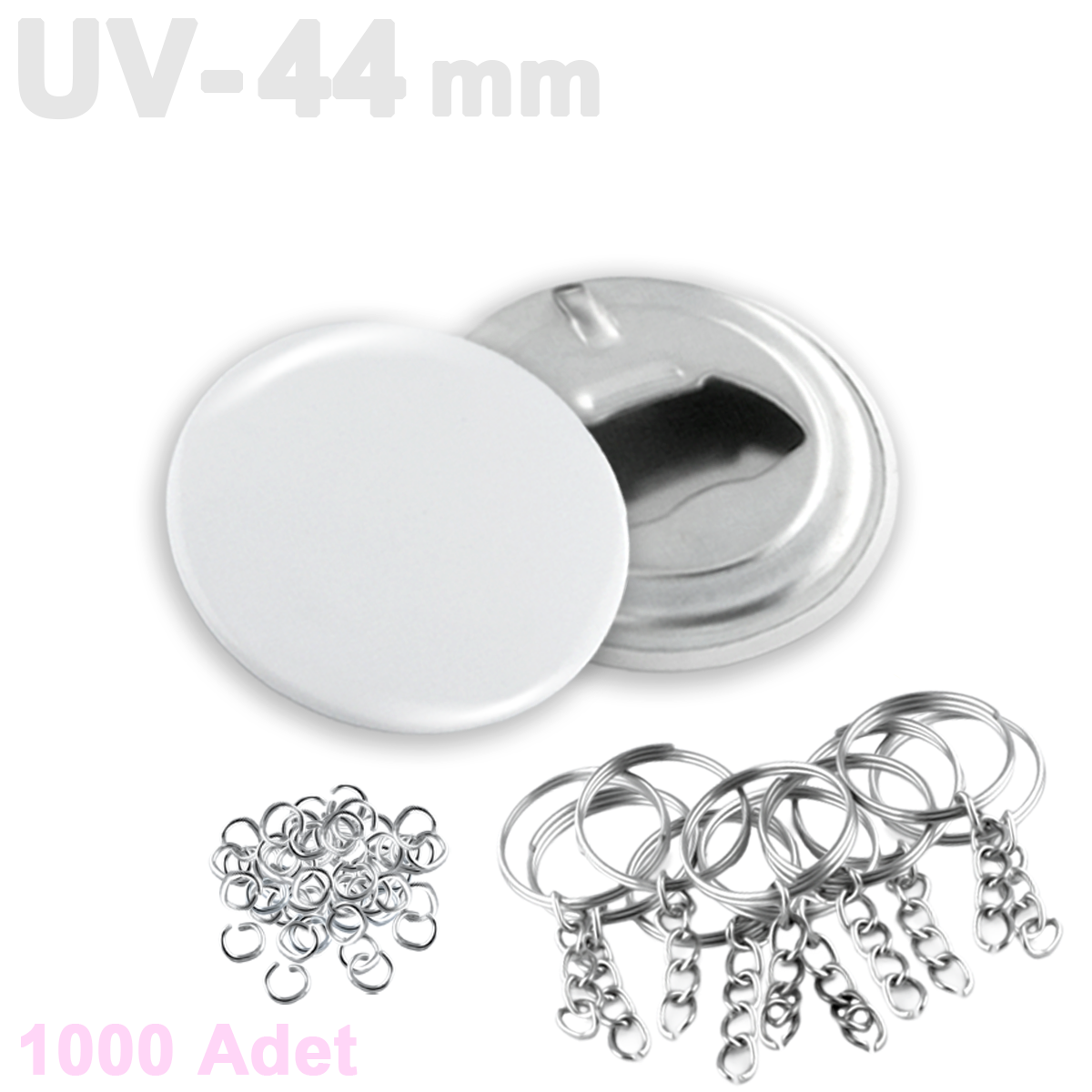 44mm UV Baskıya Uygun Buton Şişe Açacağı Anahtarlık  - 1000 Adet Montajlı