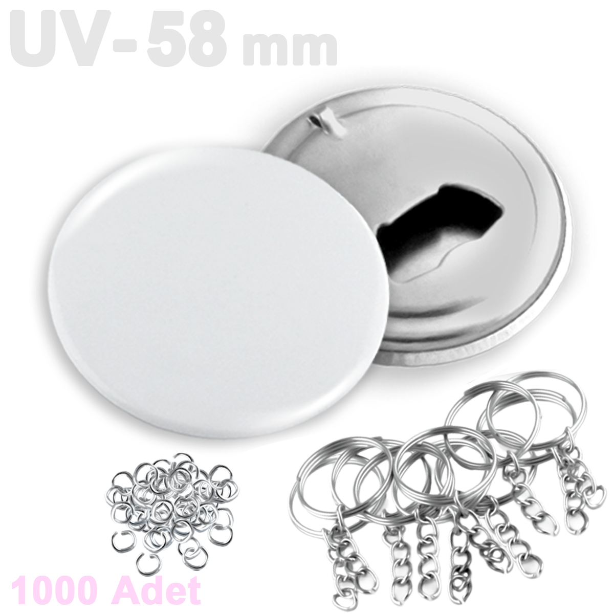 58mm UV Baskıya Uygun Buton Şişe Açacağı Anahtarlık - 1000 Adet Montajlı