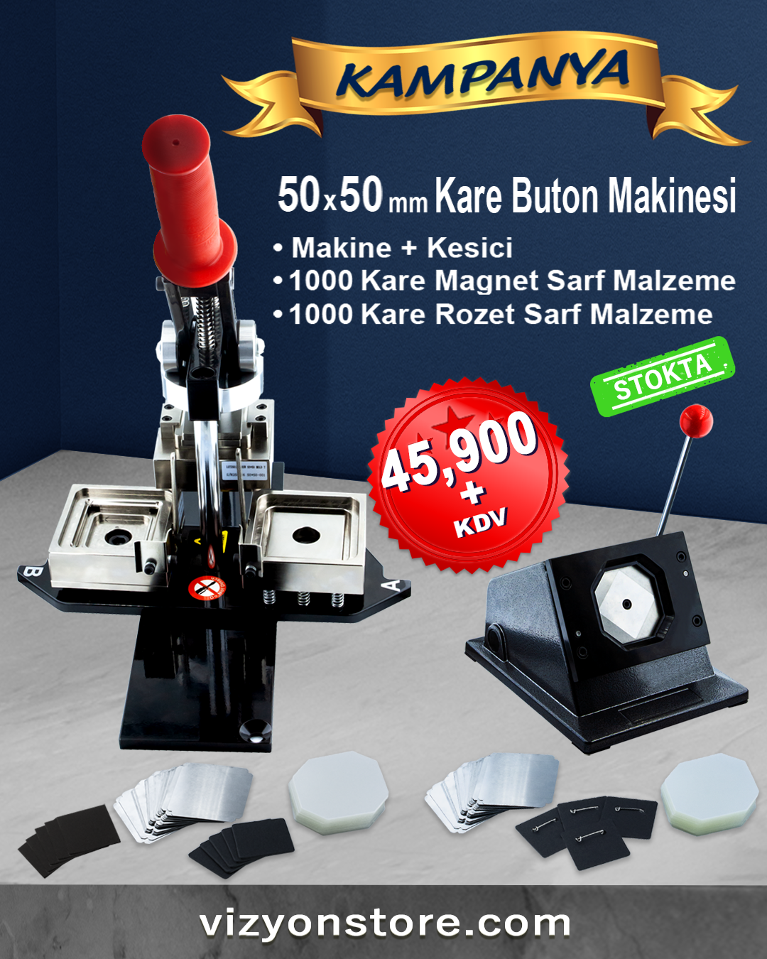 50x50 Kare Buton Makine Seti