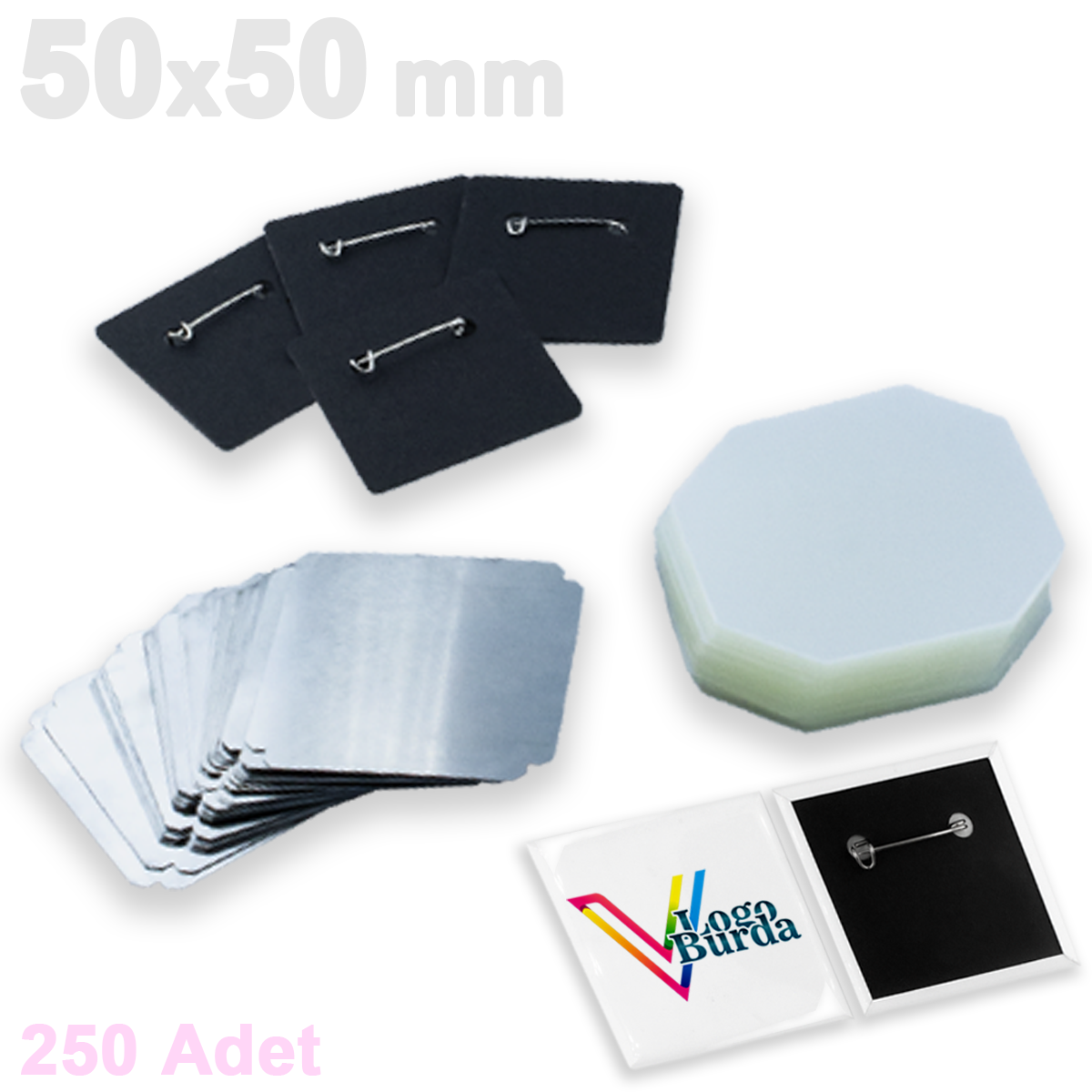 50x50mm Buton Kare Rozet SARF - 250 Adet