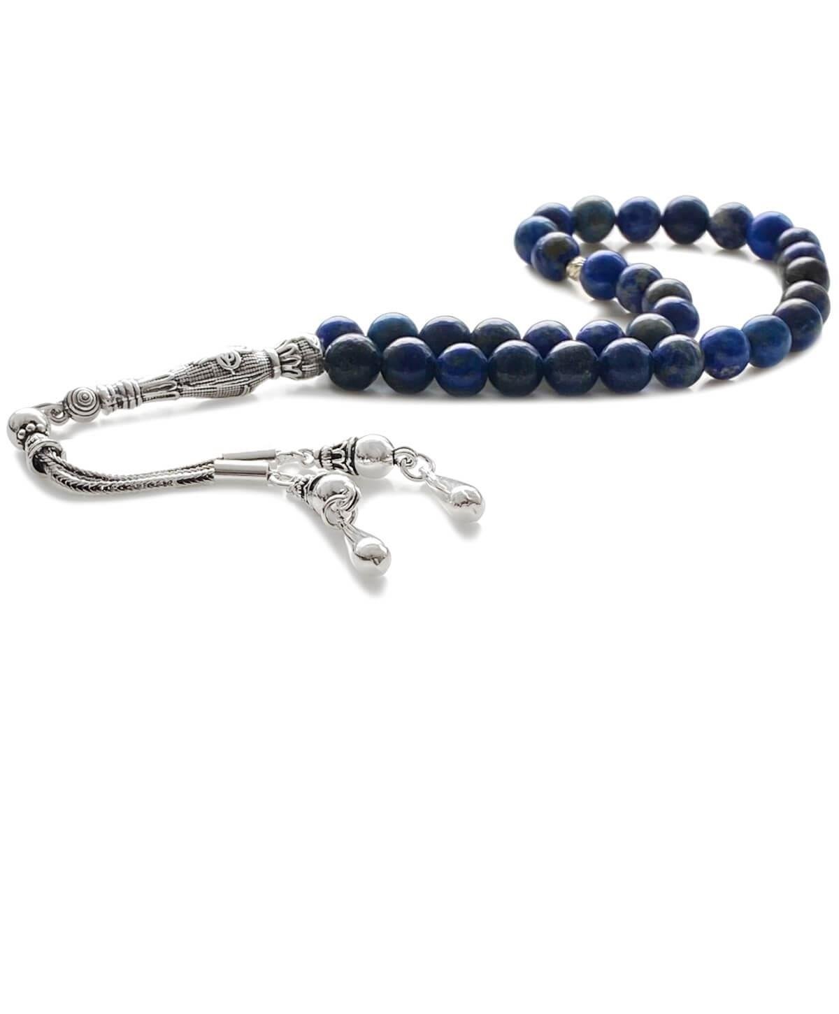 925 Ayar Gümüş Püsküllü Lapis Doğal Taş Tesbih