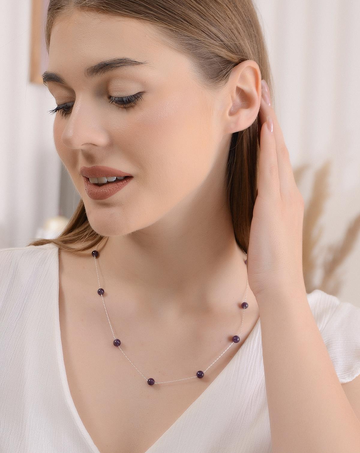 925 Ayar Gümüş Ametist Kolye