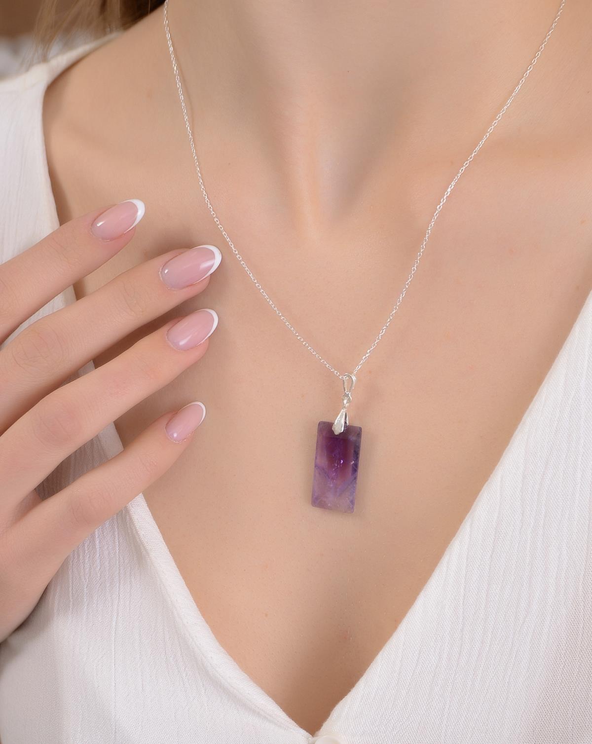 925 Ayar Gümüş Ametist Kolye