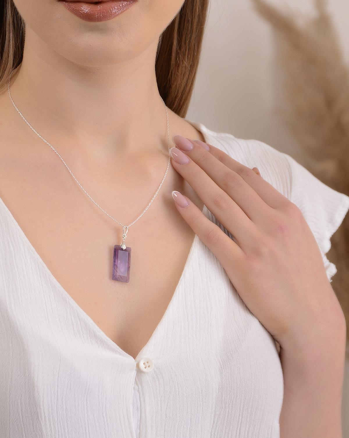 925 Ayar Gümüş Ametist Kolye