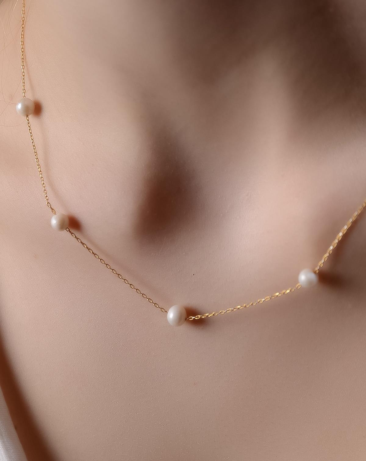 Altın Kaplama 925 Ayar Gümüş İnci Kolye