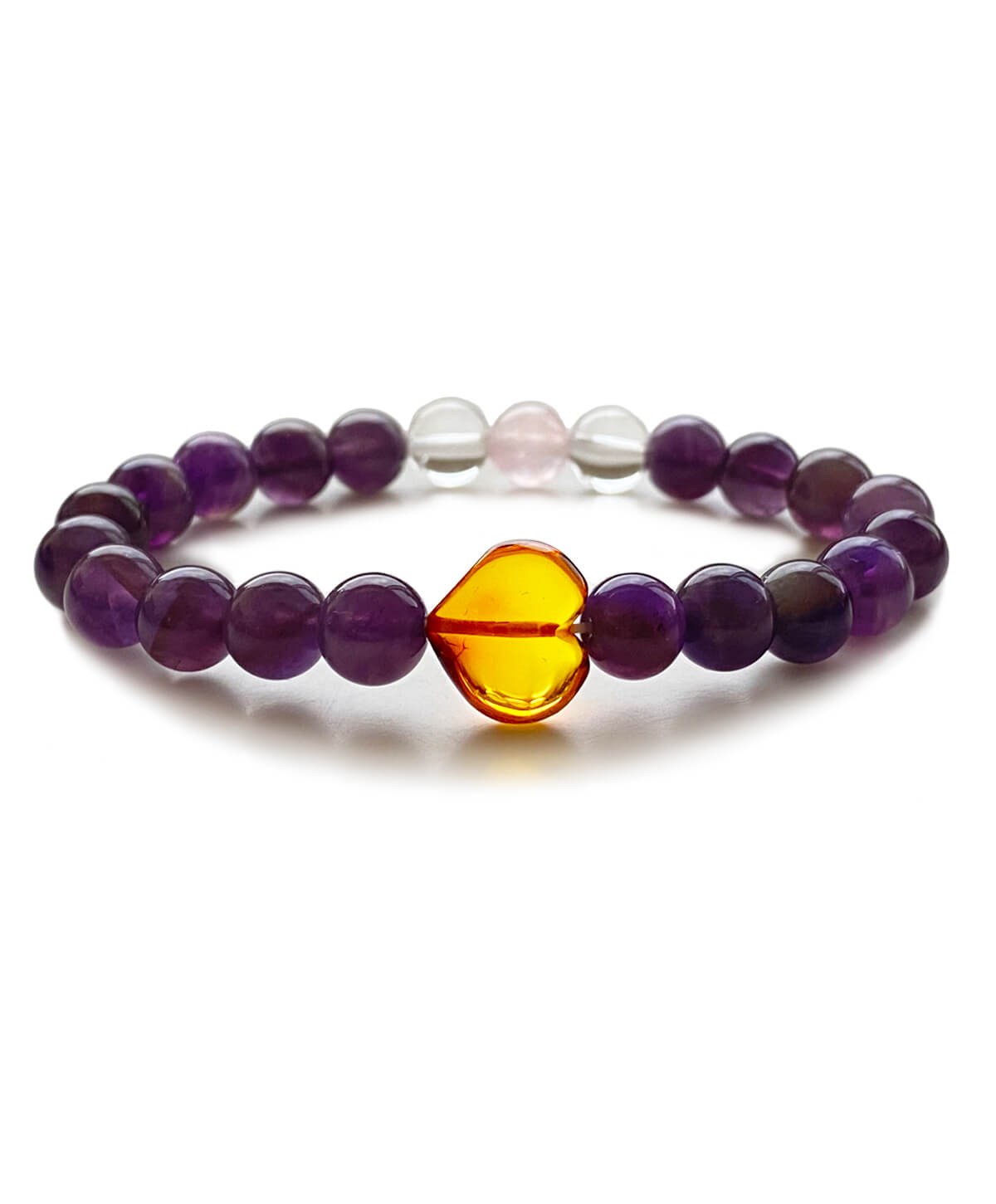 Ametist Taşlı Kalpli Karamel Rengi Kehribar Bileklik
