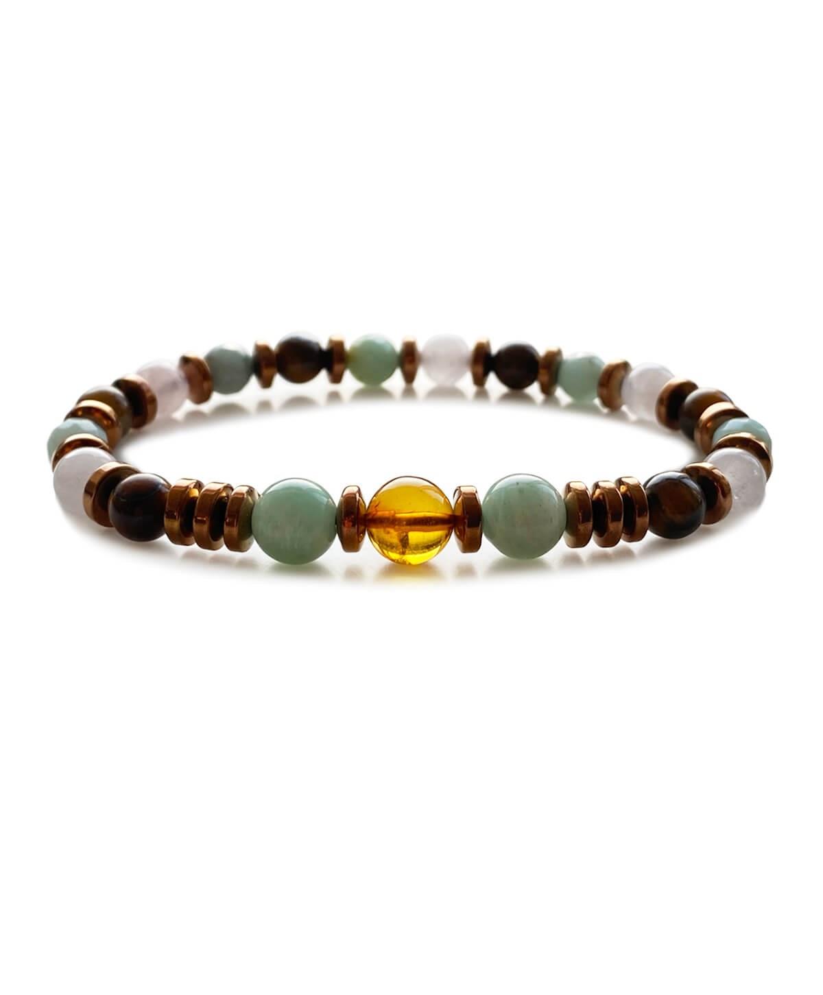 Aventurin Rodonit Quartz Hematit Taşlı Bal Rengi Kehribar Bileklik