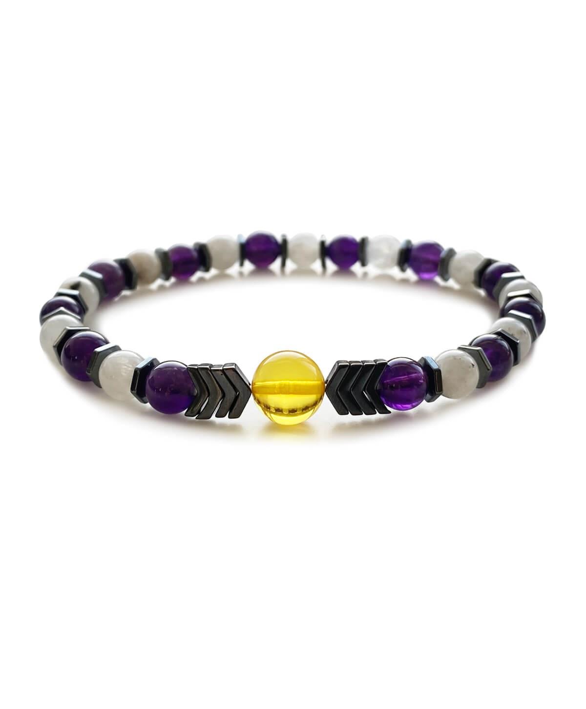 Ay Hematit Ametist Taşlı Limon Rengi Kehribar Bileklik