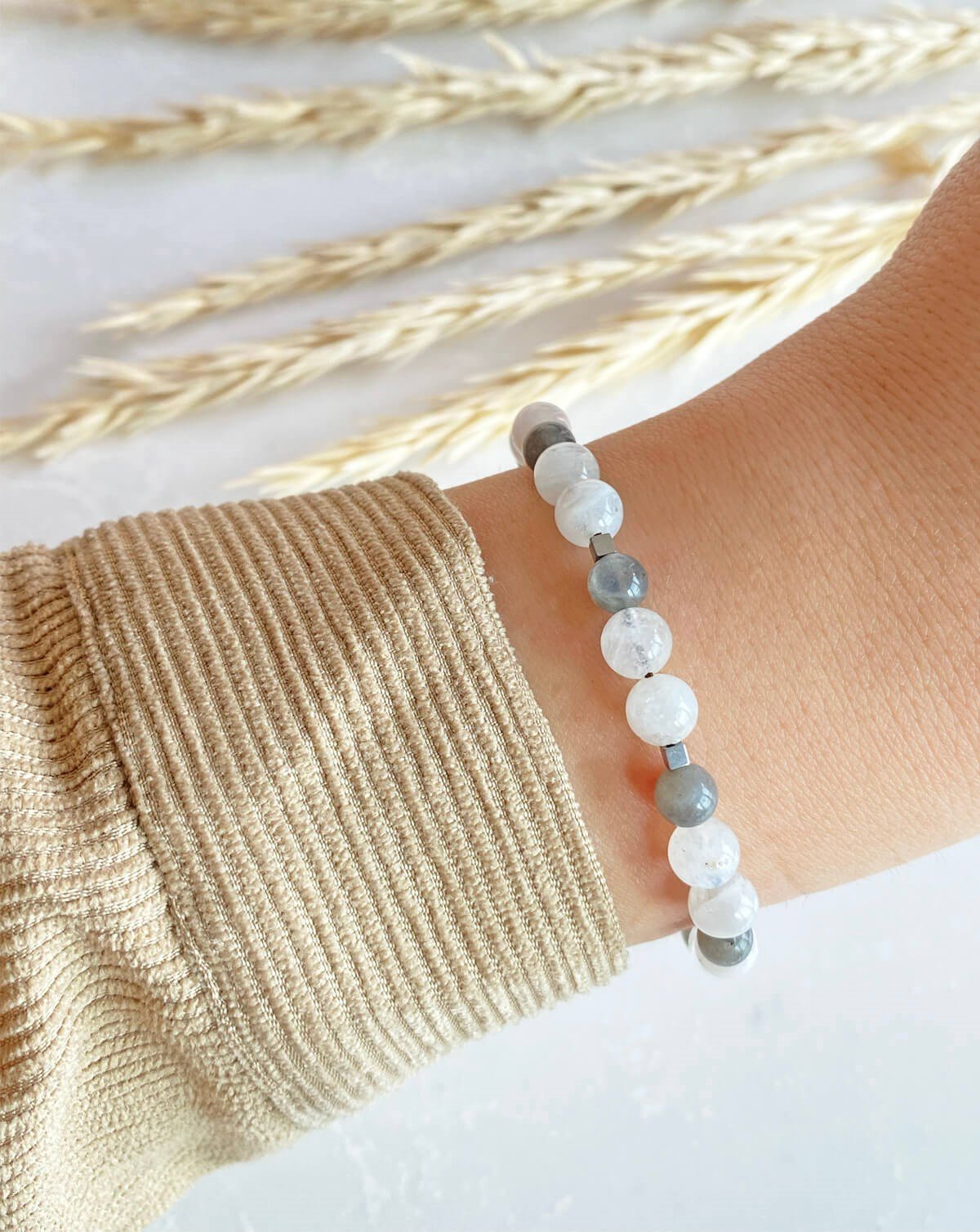 Ay Taşı Labradorit Hematit Taşlı Doğal Taş Bileklik