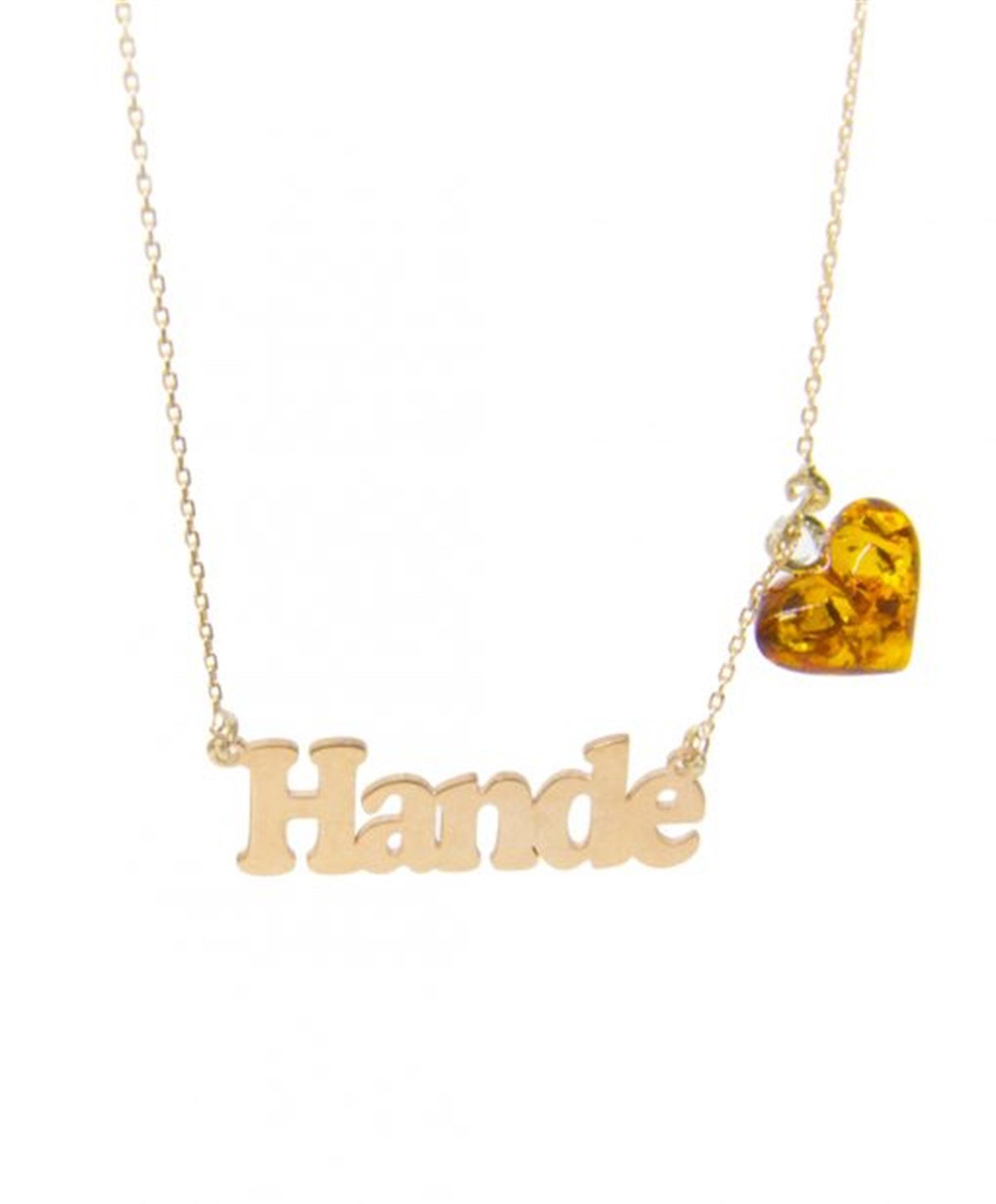 Gümüş İsimli Kişiye Özel Kalpli Kehribar Kolye