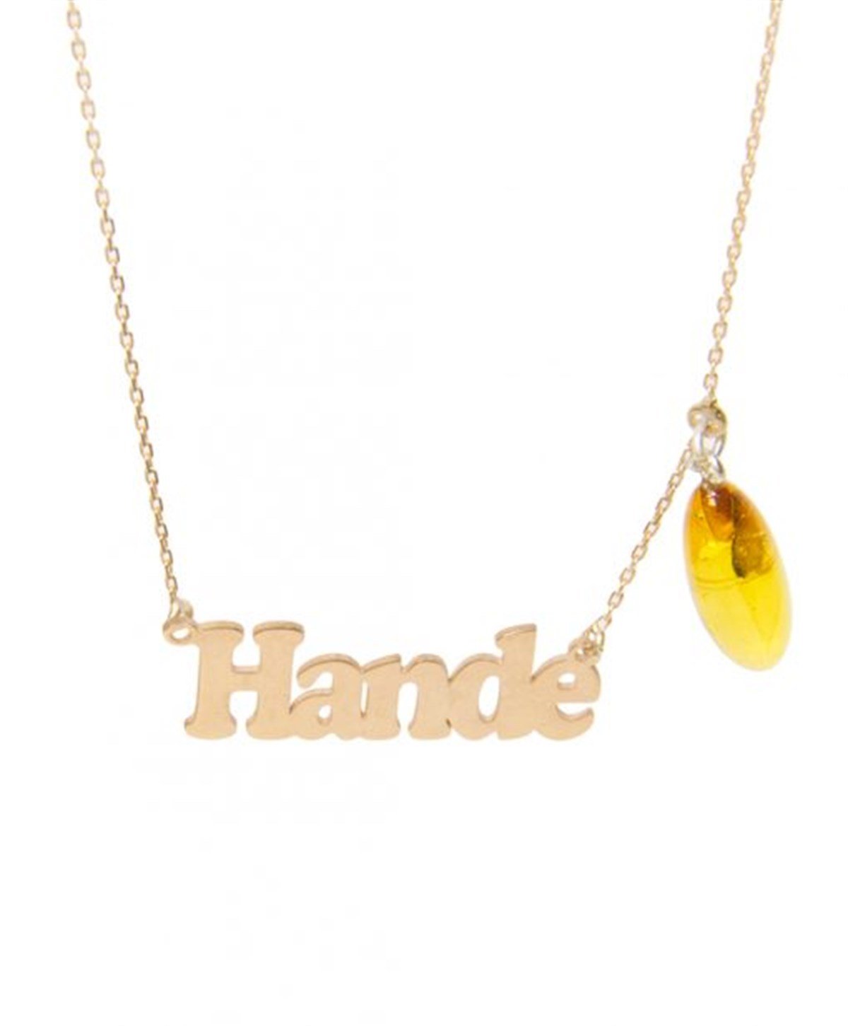 Gümüş İsimli Kişiye Özel Su Damlası Kehribar Kolye