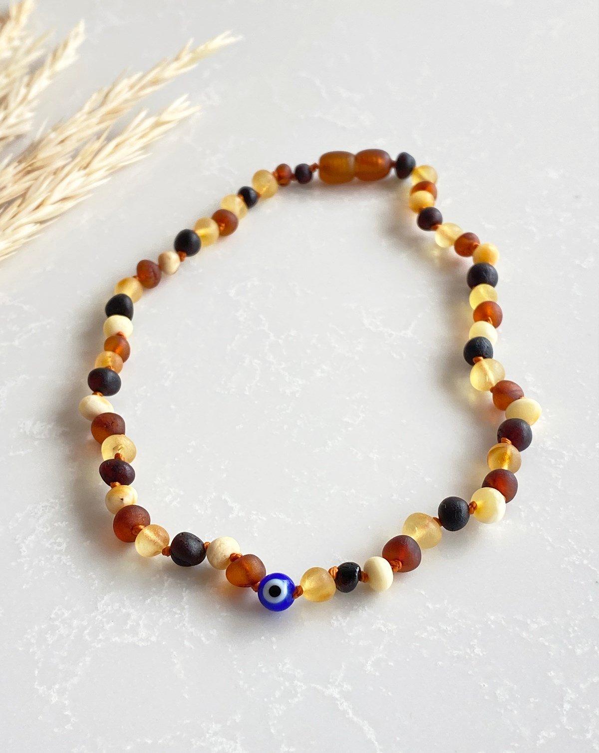 Nazar Boncuklu Mat Çok Renkli Kehribar Kolye