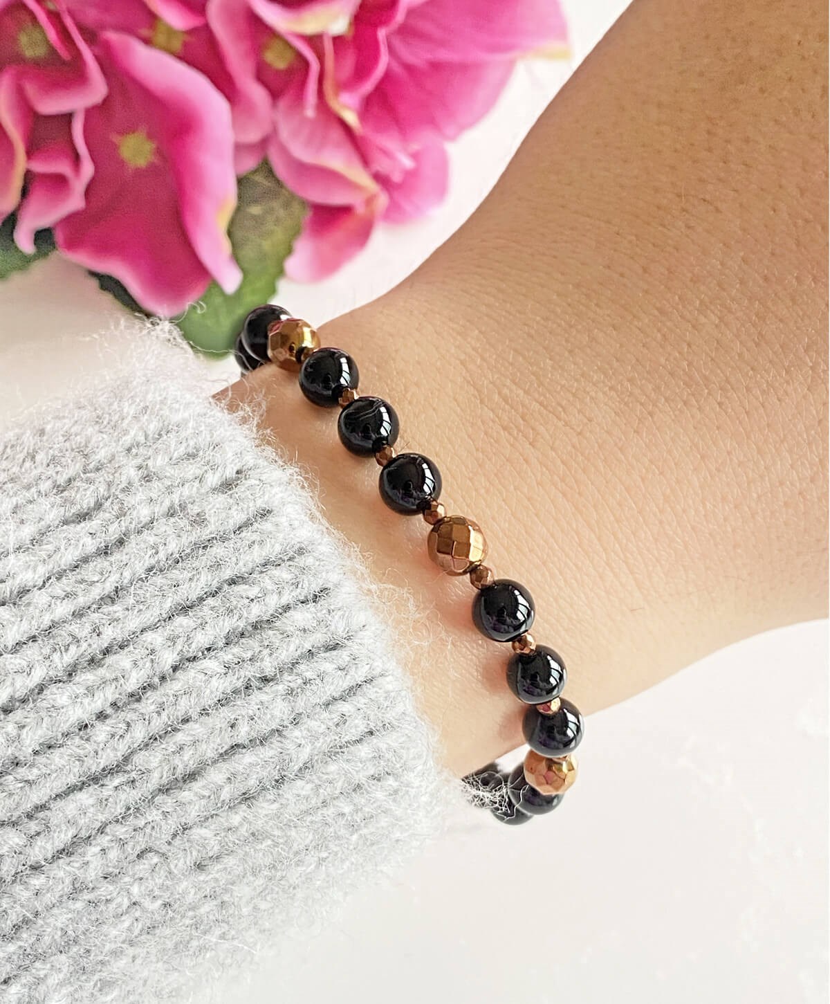 Onyx Hematit Taşlı Doğal Taş Bileklik