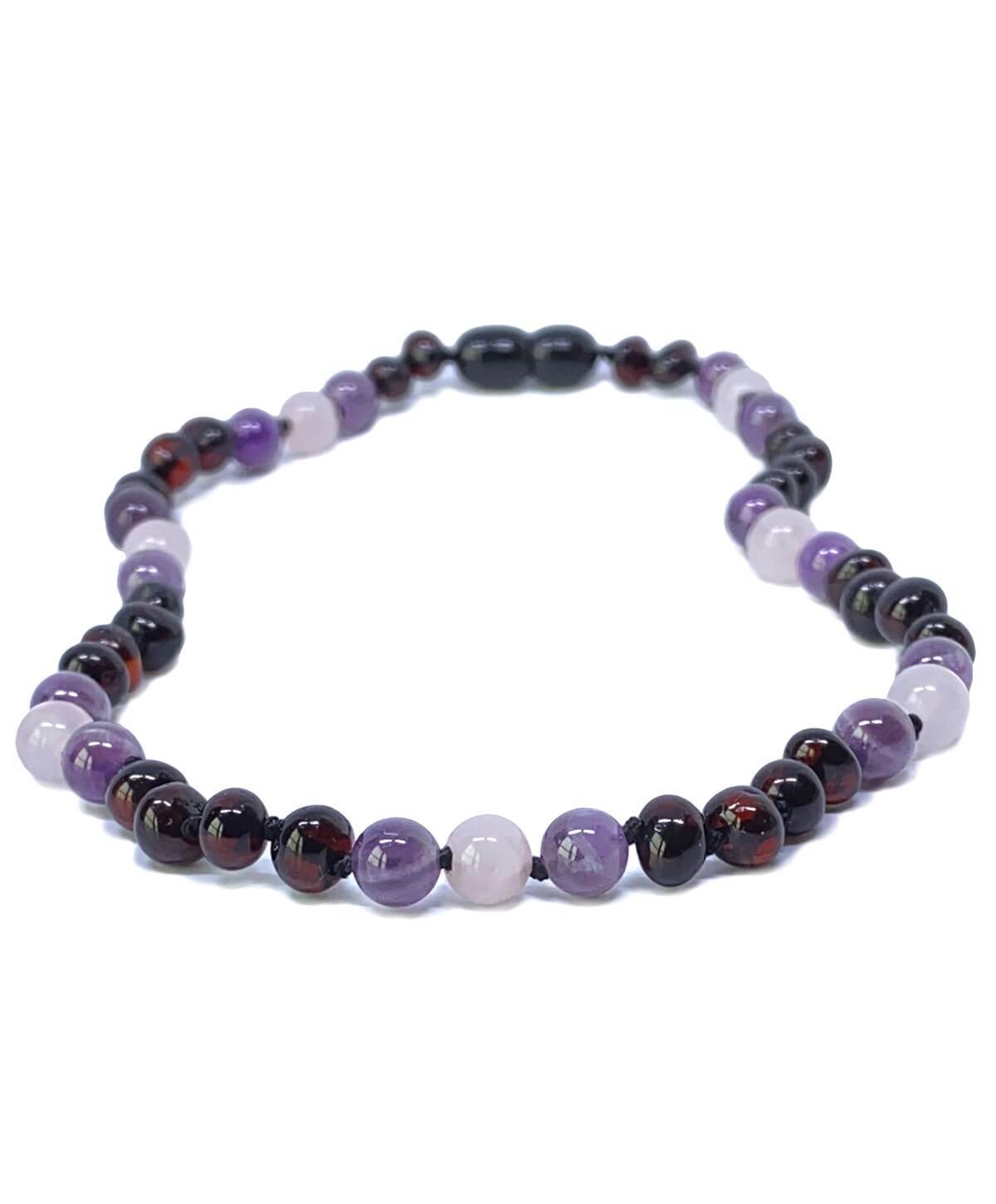 Quartz Ametist Taşı Vişne Rengi Anne Kehribar Kolyesi