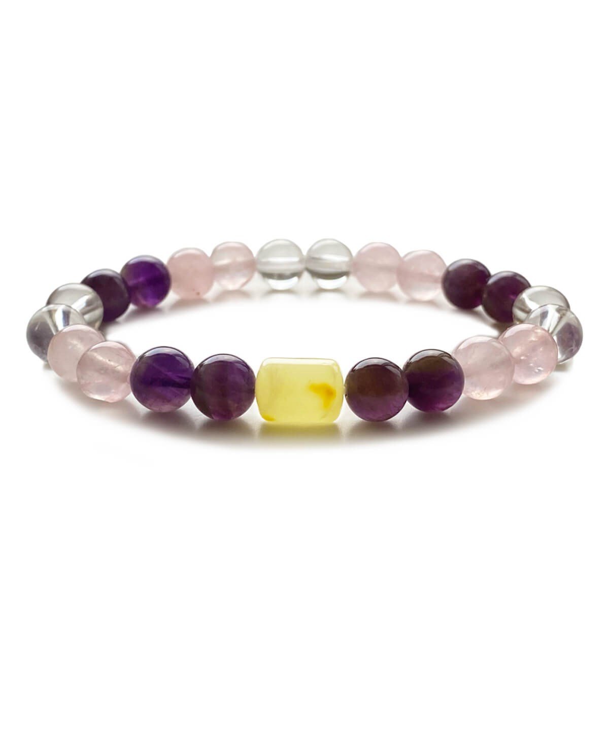 Quartz Ametist Taşlı Milky Kehribar Bileklik