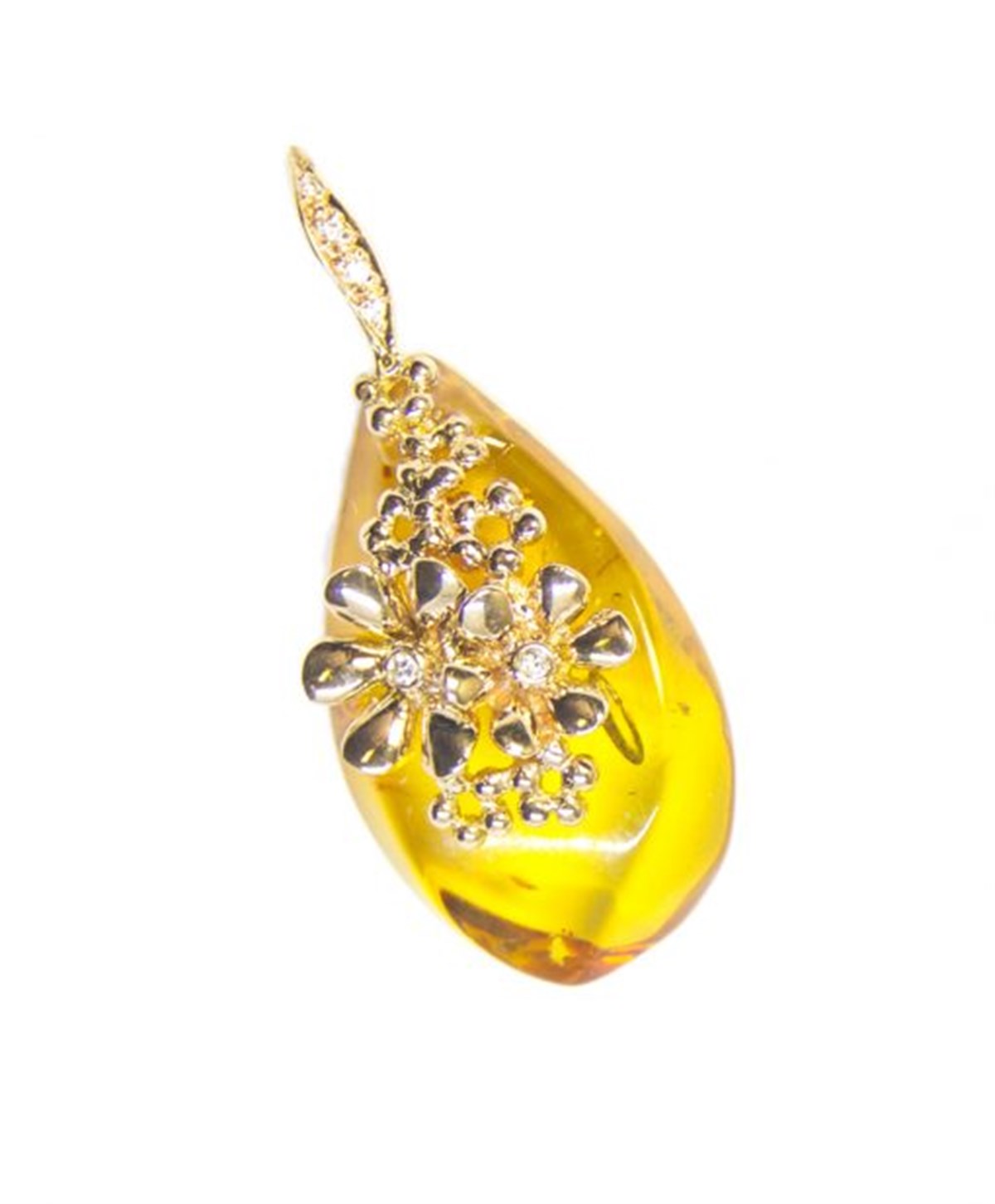 Sultanım Serisi Pırlantalı Altın Çiçek Kehribar Kolye