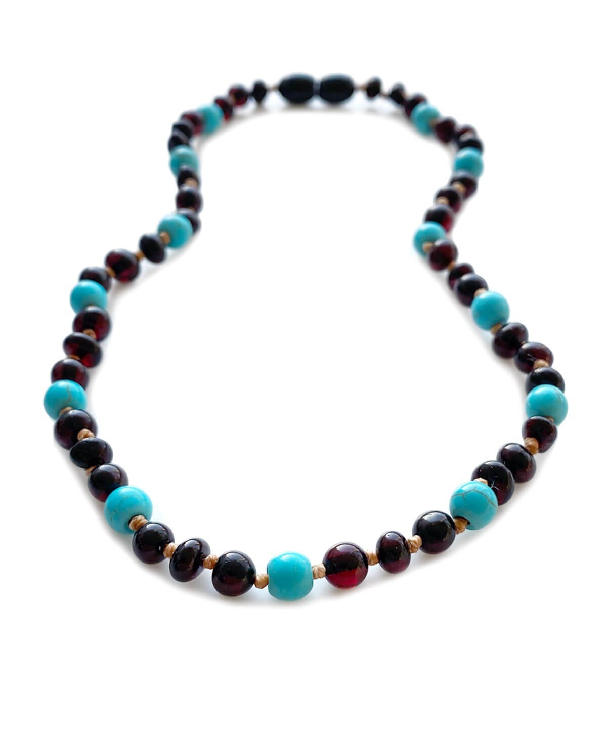 Turkuaz Taşlı Vişne Rengi Kehribar Kolye