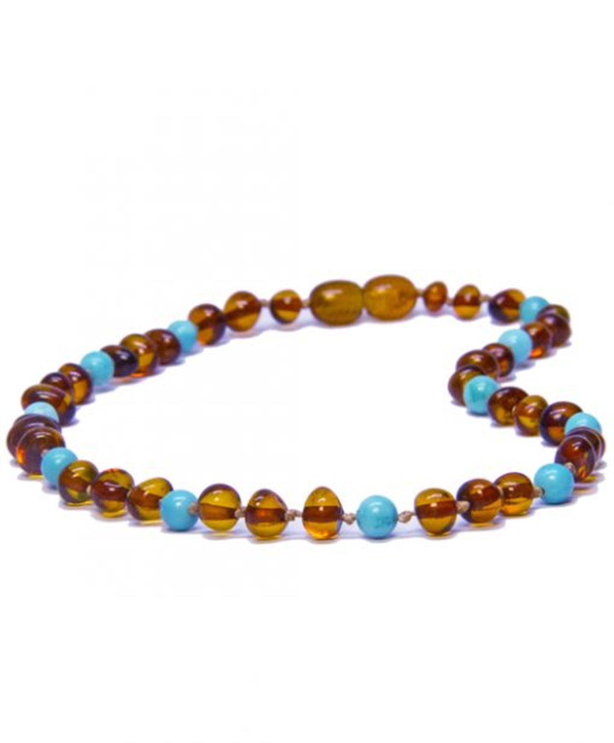 Turkuaz Taşlı Karamel Rengi Kehribar Kolyesi