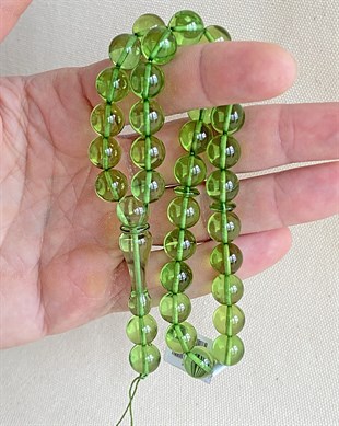 10 mm Küre Kesim Karayip Yeşil Damla Kehribar Tesbih