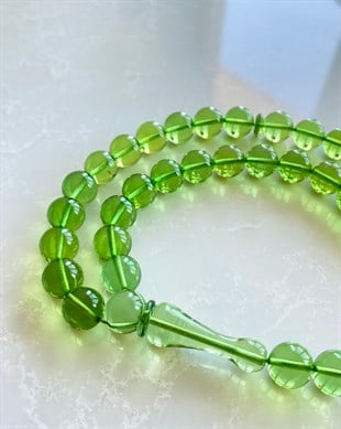 10 mm Küre Kesim Karayip Yeşil Damla Kehribar Tesbih