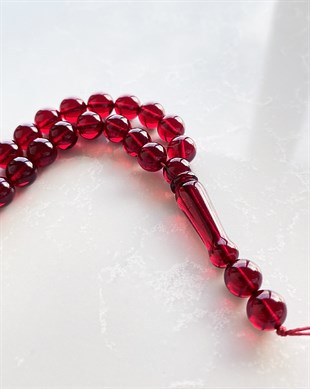 8 mm Küre Kesim Dominik Kırmızı Damla Kehribar Tesbih