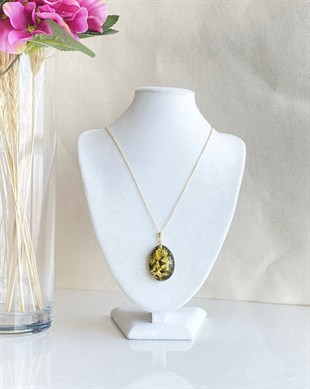 925 Ayar Gümüş Fosilli Kehribar Kolye