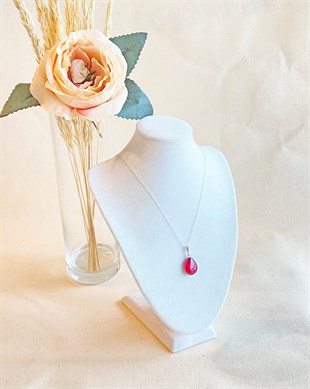 925 Ayar Gümüş Özel Seri Kırmızı Kehribar Kolye