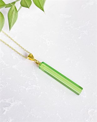 925 Ayar Gümüş Özel Seri Yeşil Kehribar Kolye