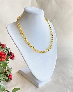 925 Ayar Gümüş Top Detaylı Bal Rengi Kehribar Kolye