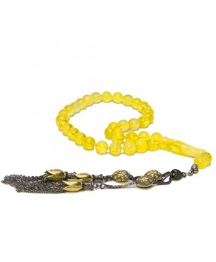 925 Ayar Gümüş Püsküllü Küre Kesim Limon Rengi Baltık Damla Kehribar Tesbih