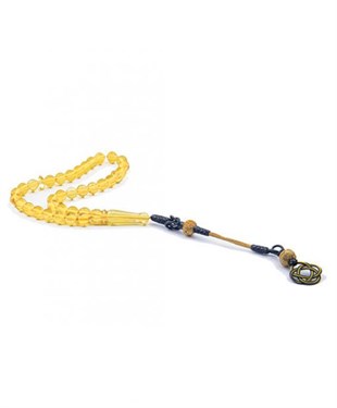 925 Ayar Gümüş Püsküllü Kazazi Küre Kesim Limon Rengi Damla Kehribar Tesbih