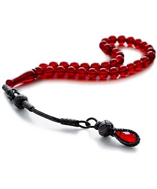 925 Ayar Gümüş Kazazi Püsküllü Küre Kesim Dominik Kırmızı Damla Kehribar Tesbih