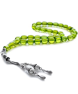 925 Ayar Gümüş Püsküllü Arpa Kesim Karayip Damla Kehribar Tesbih