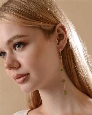 Altın Kaplama 925 Ayar Gümüş Yeşil Kehribar Küpe