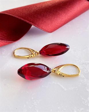 925 Ayar Özel Tasarım Gümüş Kırmızı Kehribar Küpe