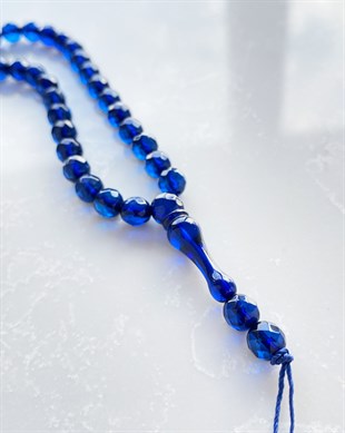 99lu Fasetli 6 mm Dominik Mavi Damla Kehribar Tesbih