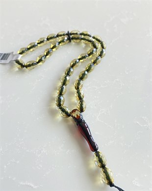 9x7 mm Arpa Kesim Fasetli Kehribar Tesbih