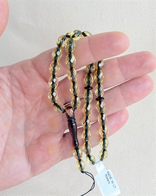 9x7 mm Arpa Kesim Fasetli Kehribar Tesbih