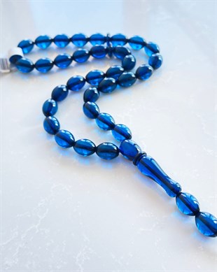 9x7mm Arpa Kesim Dominik Mavi Damla Kehribar Tesbih