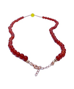 Akik Taşlı Gümüş Zincirli Limon Rengi Anne Kehribar Kolye