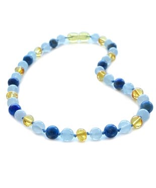 Akuamarin Lapis Taşlı Bal Kehribar Kolye