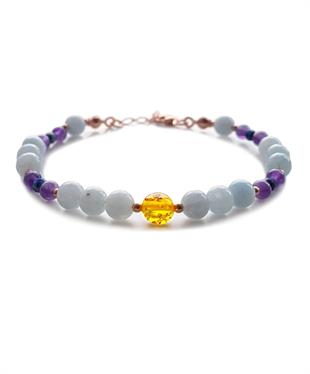 Akumarin Ametist Lapis Taşlı Bal Rengi Kehribar Bileklik