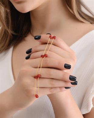 Altın Kaplama 925 Ayar Gümüş Kırmızı Kehribar Kolye