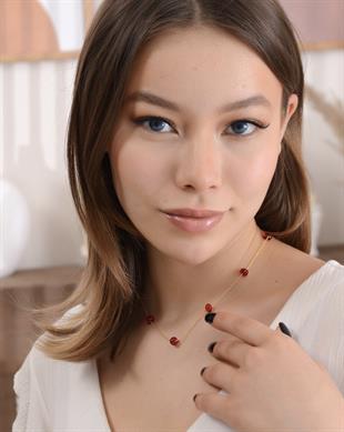 Altın Kaplama 925 Ayar Gümüş Kırmızı Kehribar Kolye